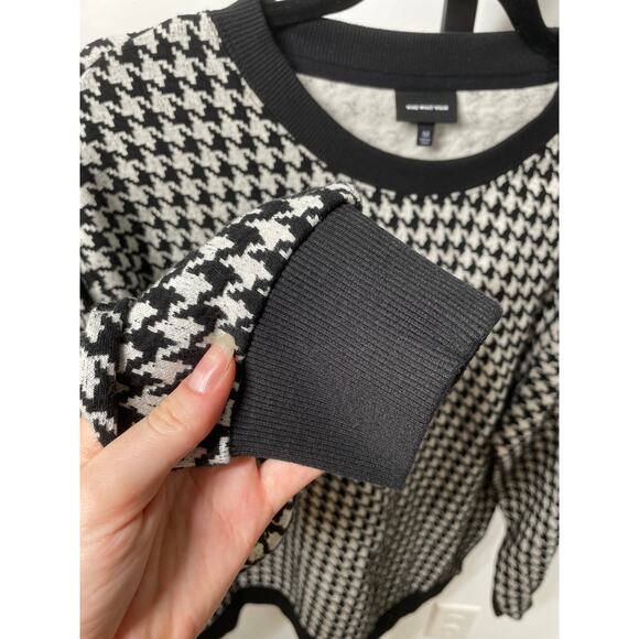 WHO WHAT WEAR Houndstooth Sweater Black White Women's M Crewneck Pullover B&W - Picture 6 of 9